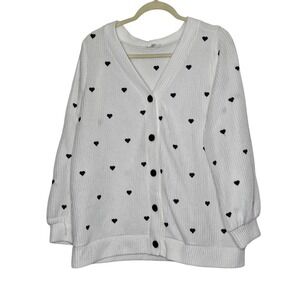 Sweet Salt‎ White Heart Print Button Cardigan Sweater XL Modest Whimsical Twee
